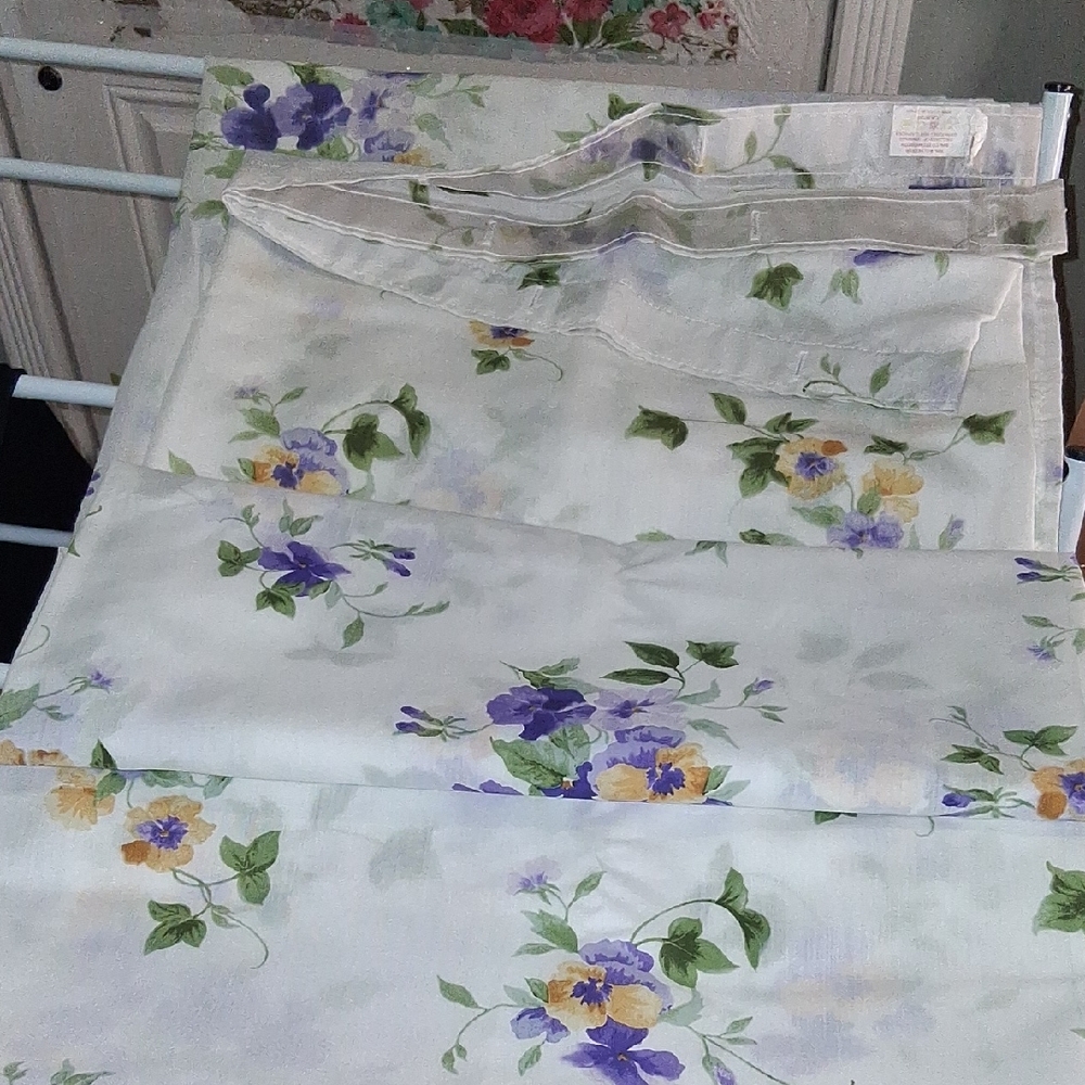Elegant Floral Shower Curtain with Purple and Yellow Blooms. X2 Panels